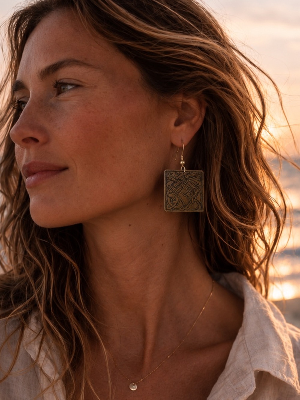 Vintage Celtic Knot Embossed Brass Dangle Earrings | Boho | Artisan